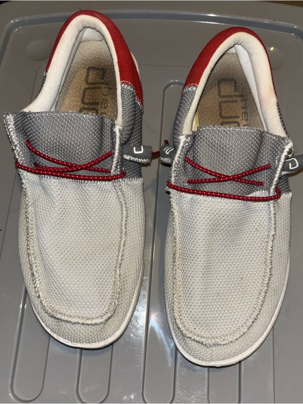 Hey Dude Men's Slip-On Loafers in Gray with Red Trim